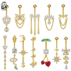 1pcs Chain Tassel Dangled Belly Piercing Gold Color Series Snake Butterfly Crystal CZs Belly Button Ring Navel Piercings Nombril