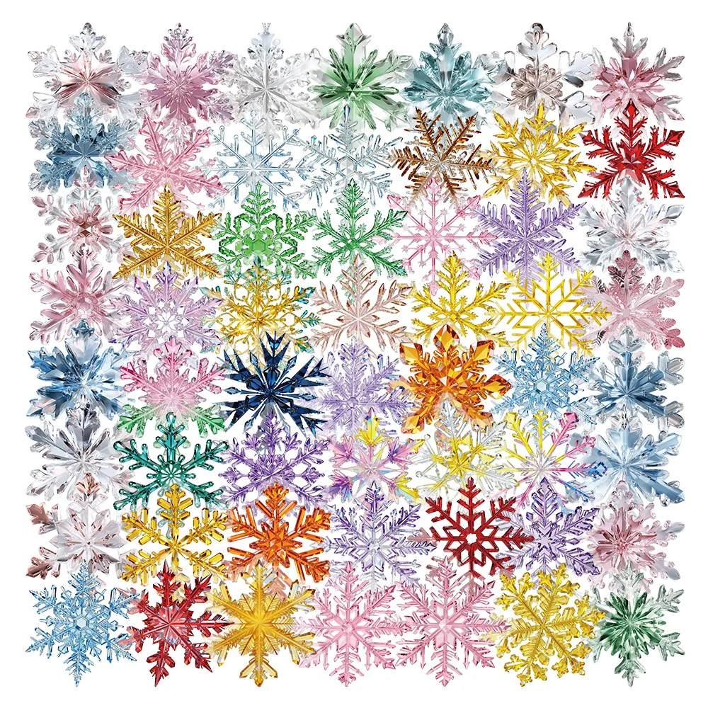 

50/100 шт. мультяшные наклейки-снежинки из ПЭТ, прозрачные, водонепроницаемые, без следов, для стекла, окон, телефонов, создания праздничной атмосферы