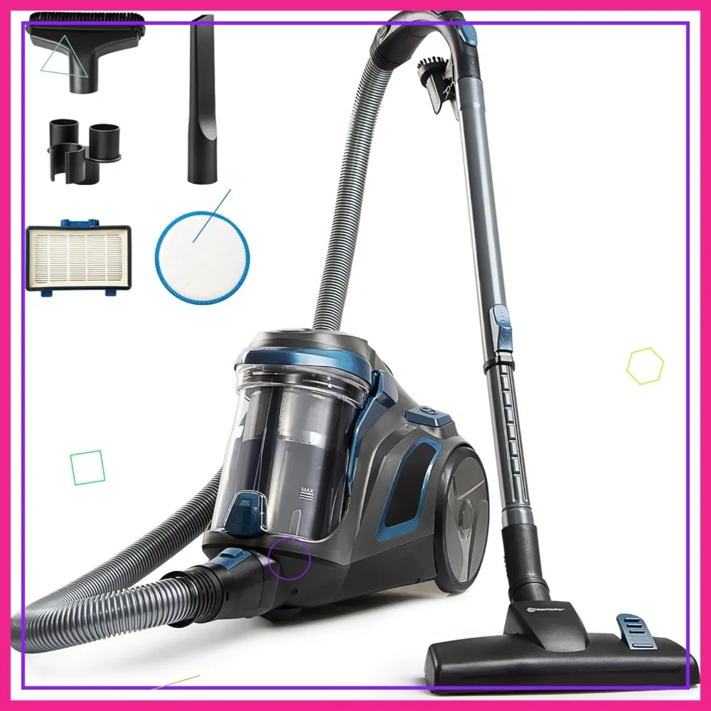 Ultra Silent Bagless Canister Vacuum Cleaner with HEPA Filter, One-Touch Dust Cup & Retractable Cord for Carpets and Hard Floors