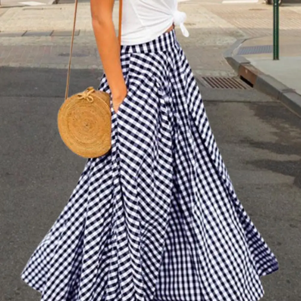 

Plaid Skirts for Women High Waist Maxi Skirt Summer Long Skirts Women Pleats Draped A-line Skirts faldas largas التنانير الطويلة