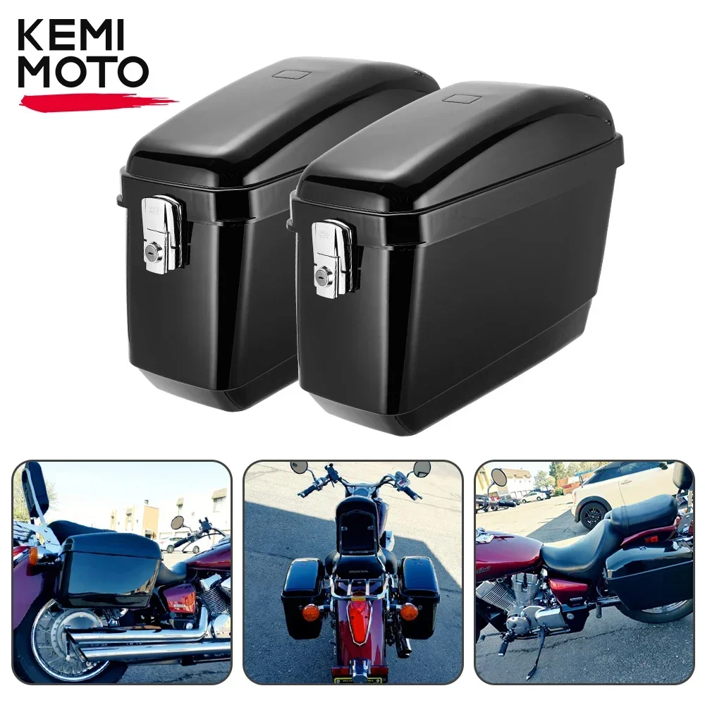 KEMIMOTO Hard Saddlebags Trunk Luggage W/ Light Brackets Hard Trunk Luggage Bags Brackets  for Shadow Vulcan Vstar Cruiser