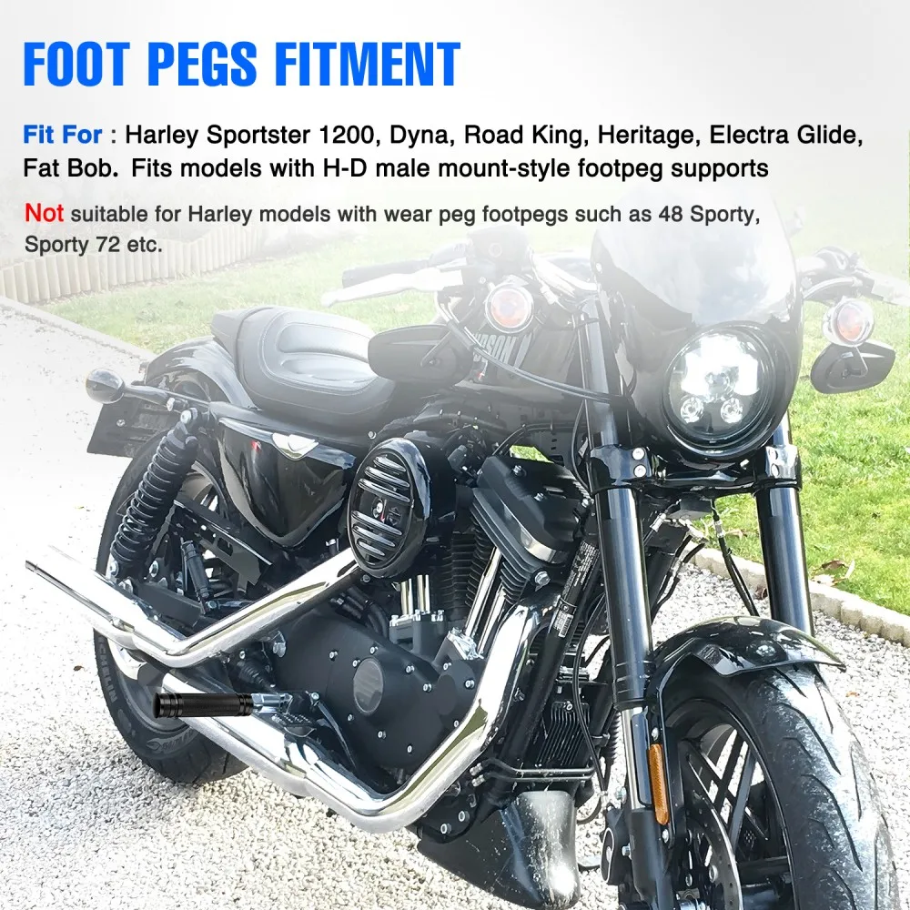 Nilight Motorcycle Foot Pegs for Harley Davidson Sportster Dyna Road King, Passenger Footpegs Compatible with Forty Eight 1200 Fat Bob Heritage Electra Glide, 2PCS