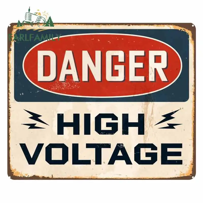 EARLFAMILY 13cm x 10.9cm for Danger High Voltage Metal Sticker Poster Funny Car Stickers Fashion Car Bumper Window Decals