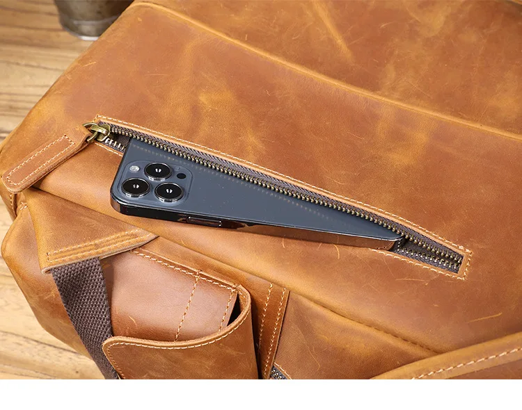 Lässige Vintage-Rucksäcke aus echtem Leder für Herren, handgefertigt, für Wochenendreisen, aus Crazy-Horse-Rindsleder, Damenrucksack mit großem Fassungsvermögen. – Detail 22