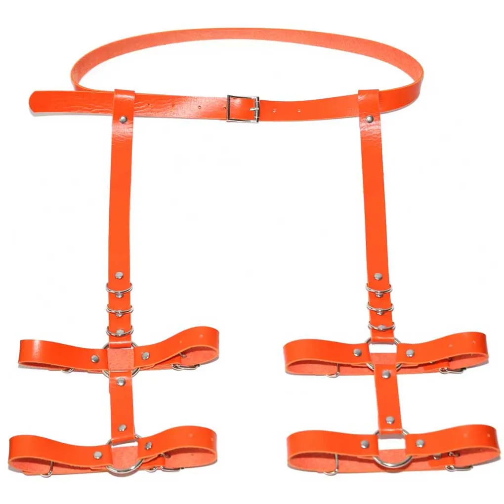 

Women Sexy Punk Leather Harness Garter Belt Adjustable Waist Leg Cincher Cage Belt 4 Leg Rings