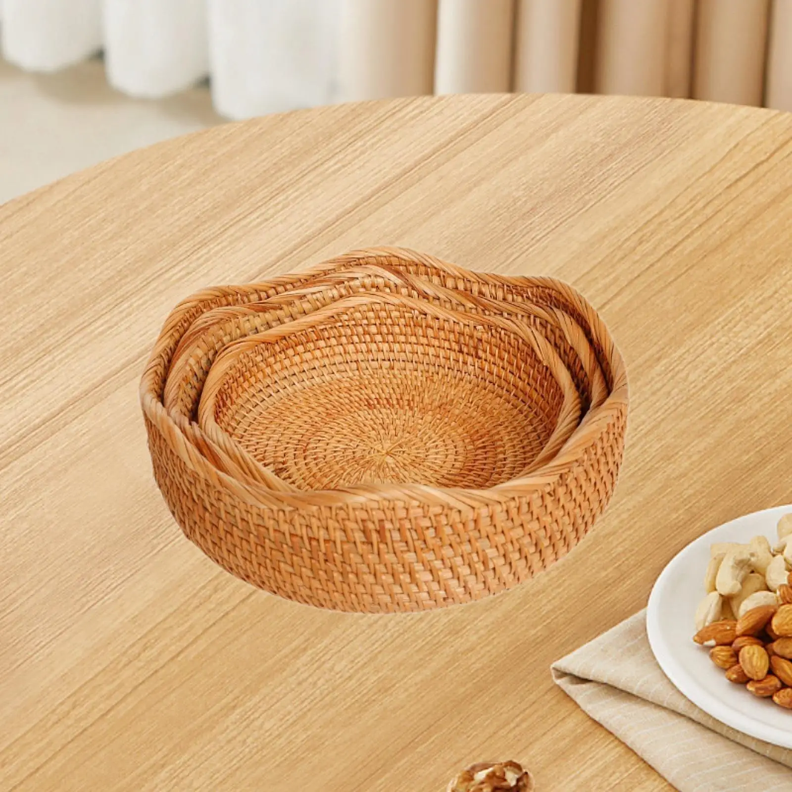 

3 Pieces Rattan Fruit Basket Practical Bread Serving Basket Fruit Storage Holder for Tea Restaurant Dining Table Fruit Home