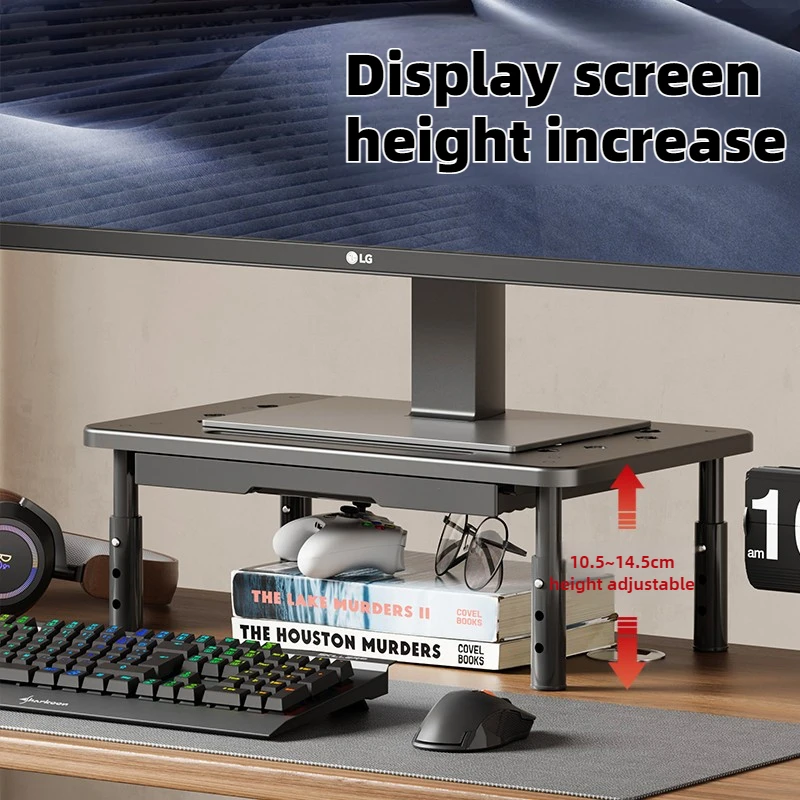 

Multi-functional Desktop Computer Display Screen Adjustable Metal Height Stand with Drawers Office Desktop Drawer Organizer