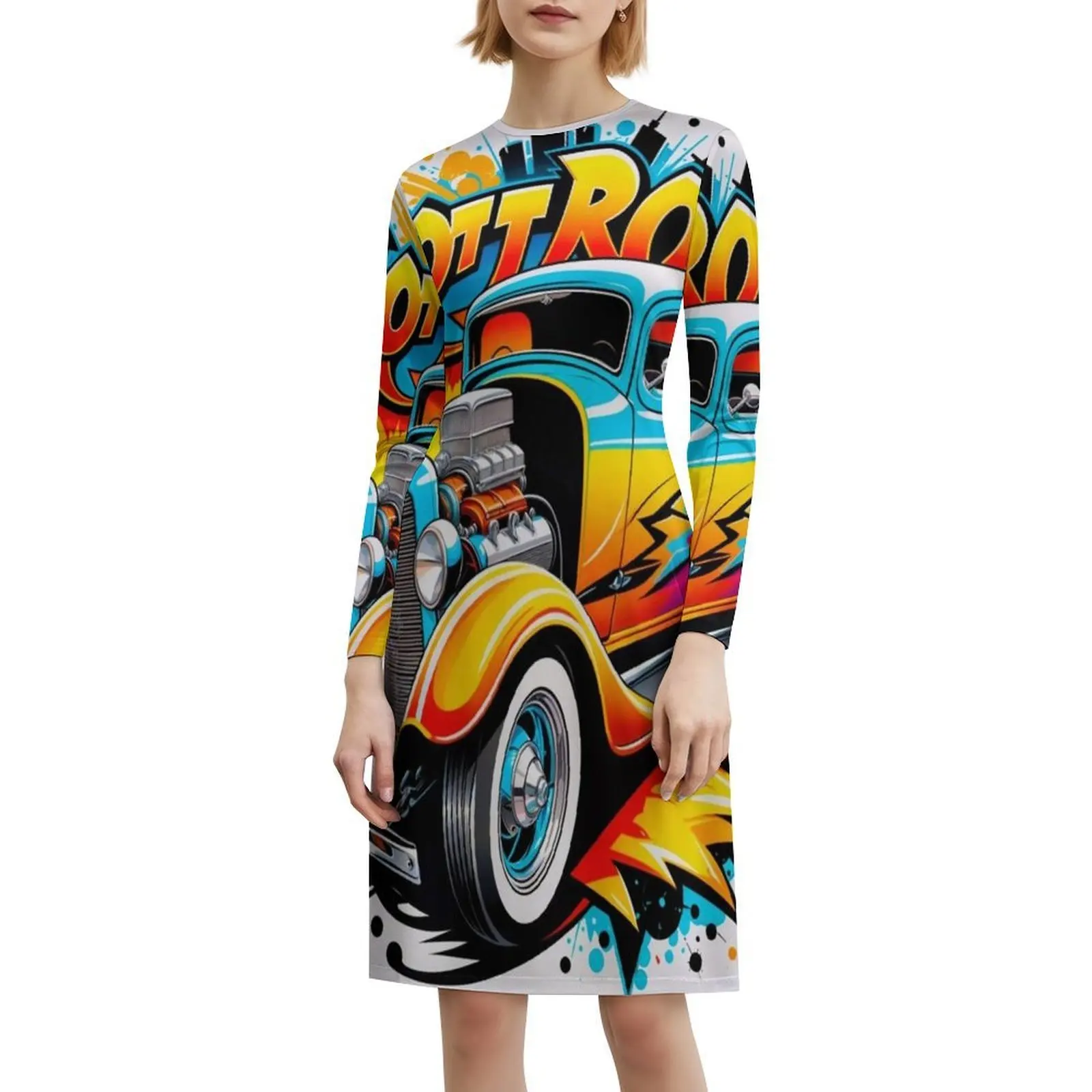 الكلاسيكية الساخن قضيب سيارة البوهيمي فستان بلا أكمام للنساء طباعة فساتين حفلات الشاطئ الساخن قضيب سحب سباق السيارات السريعة عالية المرأة