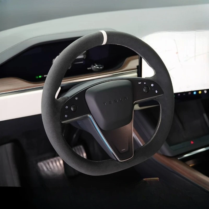 

Сшитый вручную нескользящий замшевый чехол на руль автомобиля для Tesla modelx 2026