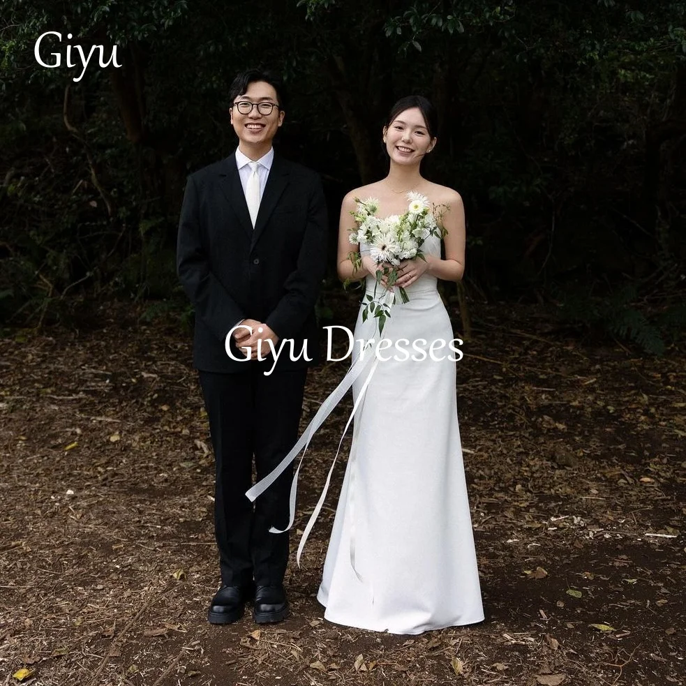 

Giyu Simple White Satin Wedding Dress A-Line Off Shoulder Corset Korean Wedding Photography vestidos de novia Customized