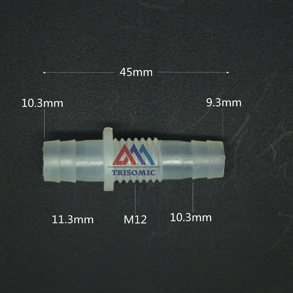 

9mm-M12-10mm Straight Reducing Connector Plastic Fitting Barbed Reducing Connector Metric Material PP