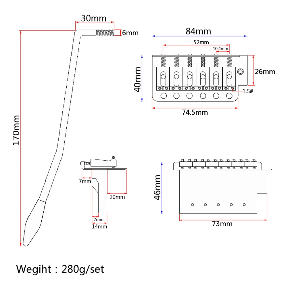 

Guitar Bridge Kit 6 String Flat St Saddle Single Tremolo System For Electric Guitar Right Handed Replacement Parts