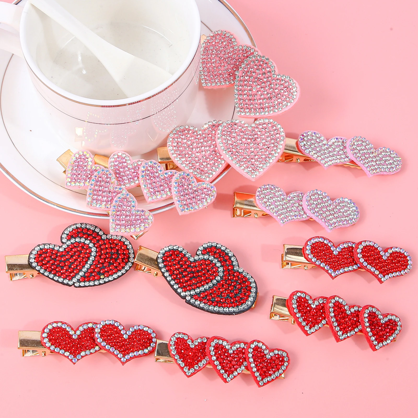 6/12 Stück Kristall Herz Haarspangen Mädchen Frauen Valentinstag Süße Herz Haarspangen Clips Haarnadeln für Kinder Haarschmuck