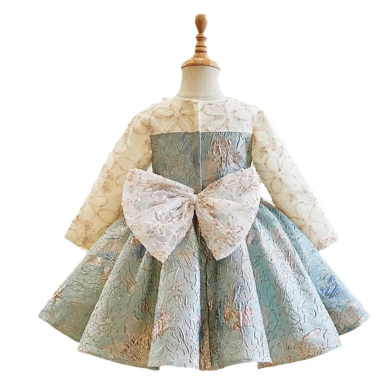 Children Cute Bow Design Princess Ball Gown Girls New Autumn Winter Long Sleeve Birthday Party Dress g182