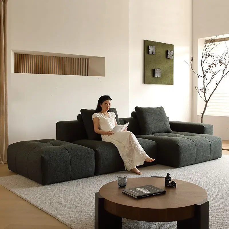 

Sofa, high-end, cotton and linen, black fabric, sofa, Italian, minimalist, modular