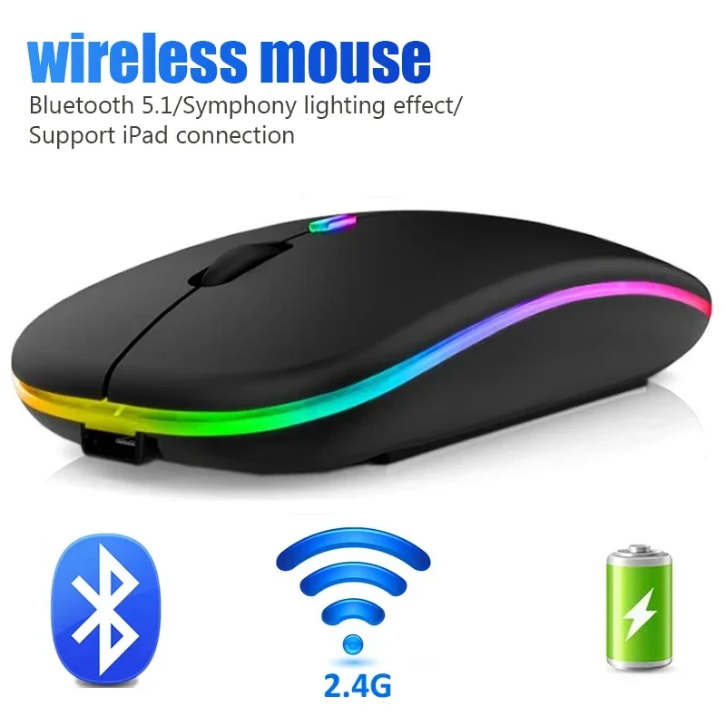 

Wireless Mouse For Laptop PC Bluetooth RGB Rechargeable Mouses Wireless Computer Silent Mice LED Backlit Ergonomic Gaming Mouse