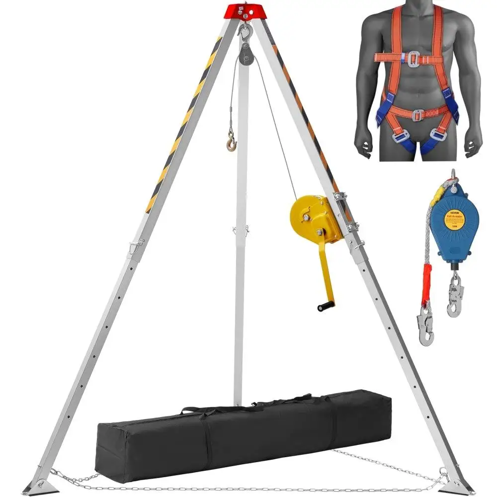 

Confined Space Tripod Kit 7ft Legs 98ft Cable 32.8ft Fall Protection 1800lbs Winch Includes Harness Storage Bag