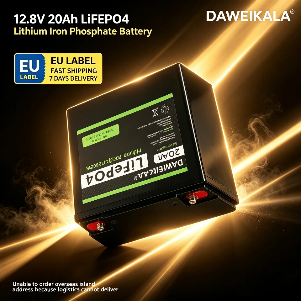 DAWEIKALA LiFePO4 12,8V 20Ah wiederaufladbare Lithium-Eisenphosphat-Tiefzyklusbatterie, geeignet für Boot, Wohnmobil, Roller, USV-Notstromversorgung, EU-Lager 7 Tage Lieferzeit