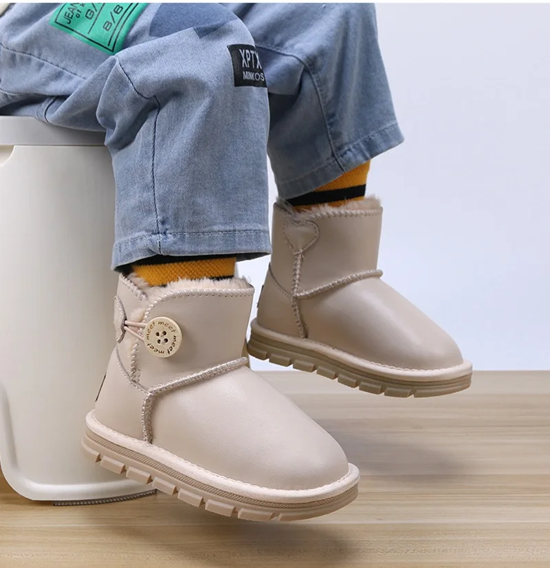 

Модная детская повседневная обувь из воловьей кожи, хлопковые зимние ботинки для девочек и мальчиков, теплые замшевые детские нескользящие ботинки, зимняя хлопковая обувь, кроссовки