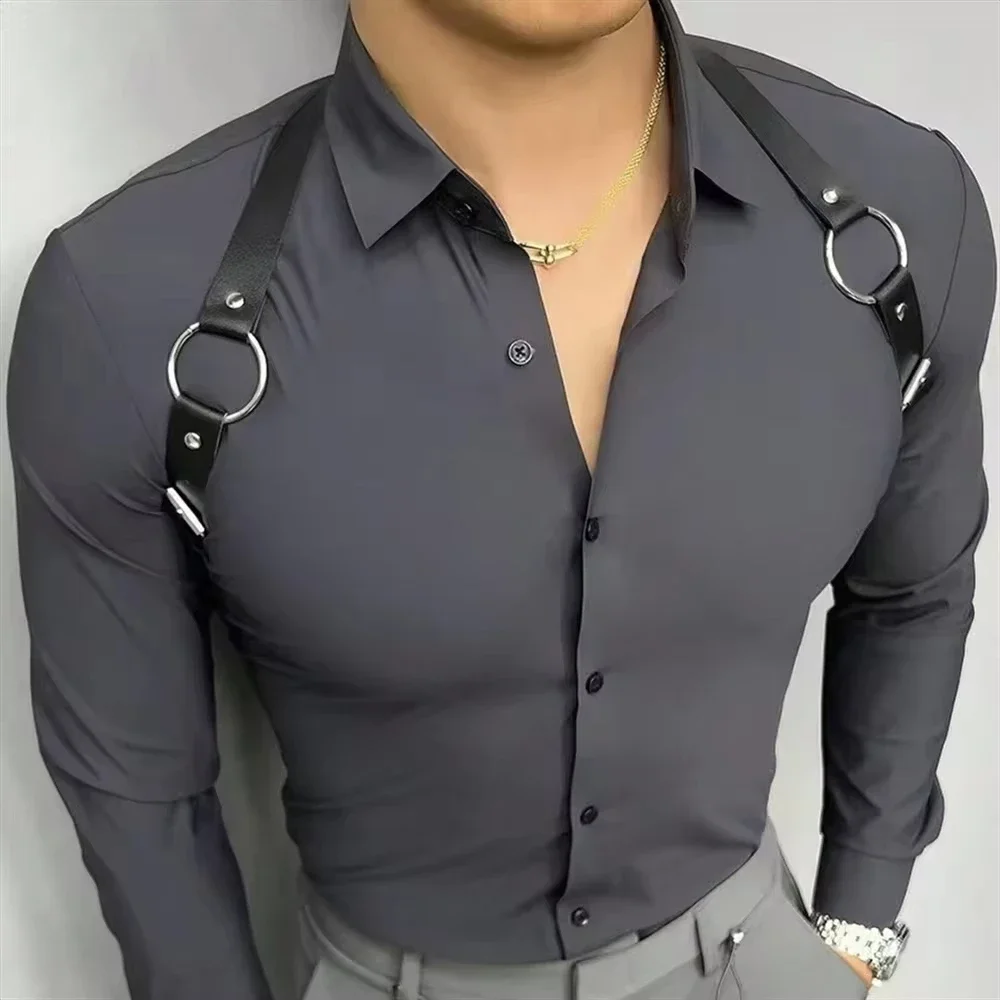 

Sexy Men Harness Leather Chest Harness Belt Metal Rivets Fetish Gay Adjustable Belt Punk Rave Erotic Fetish Clothing Accessorie