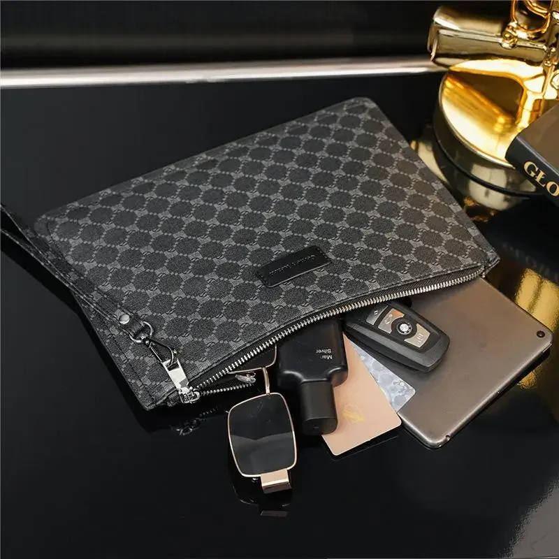 New Simple Plaid Fashion Men\'s Envelope Bag Fashion Men\'s Wrist Bag Ipad Handbag Mobile Phone Bag Casual Men\'s Clutch Bag