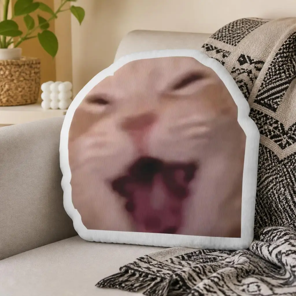 Funny Laughing Cat Meme Shaped Plush Pillow Cushion Stuffed Throw Pillow for Sofa Bed Living Room Home Decor Cat Lover Gift
