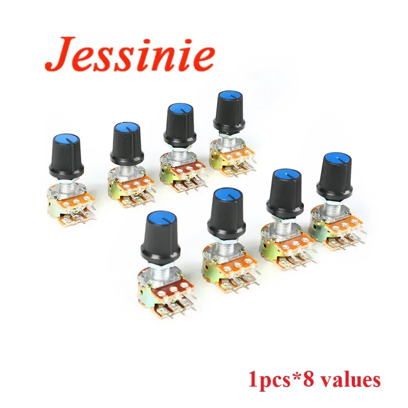 8pcs WH148 Double Linear Potentiometer 15mm Shaft With Nuts and Potentiometer Button Cap B1K B2K B5K B10K B20K B50K B100K B500K