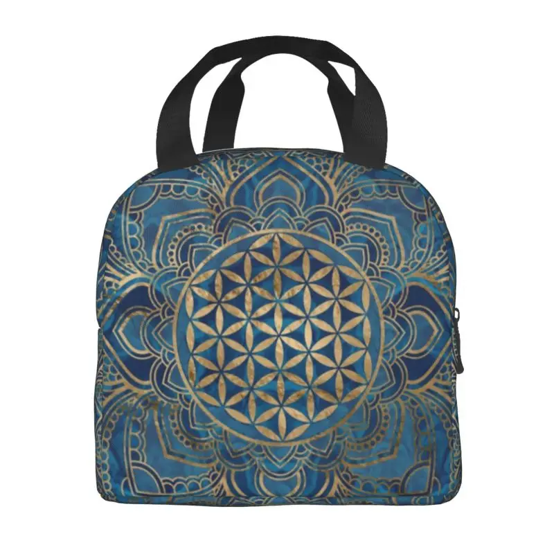 Custom Flower Of Life In Lotus Mandala Lunch Bag Women Buddhism Thermal Cooler Insulated Lunch Boxes for Student School