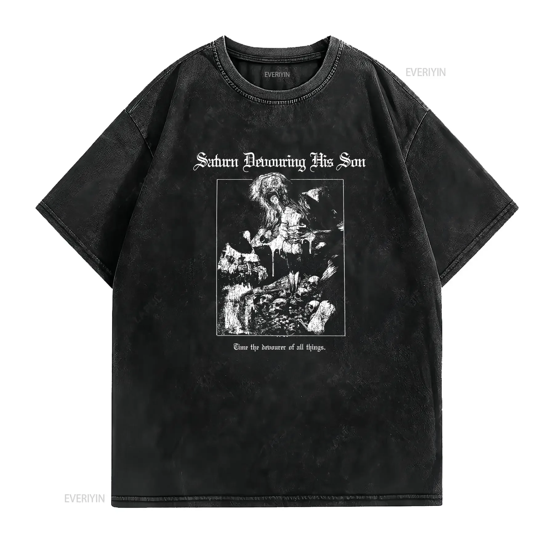 تي شيرت رعب قوطي زحل يغادر ابنه فرانسيسكو دي جويا عتيق مغسول موضة قابلة للتنفس ملابس خروج أنيقة قليلاً