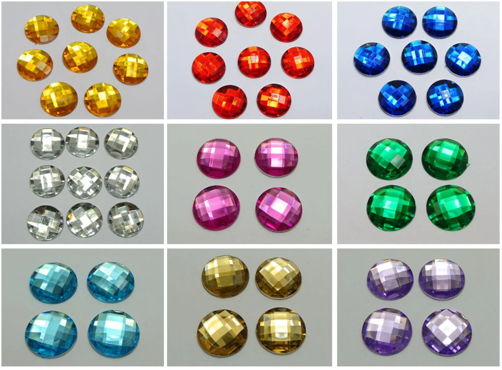 50 Acrylic Flatback Rhinestone Round Gem Beads 20mm No Hole