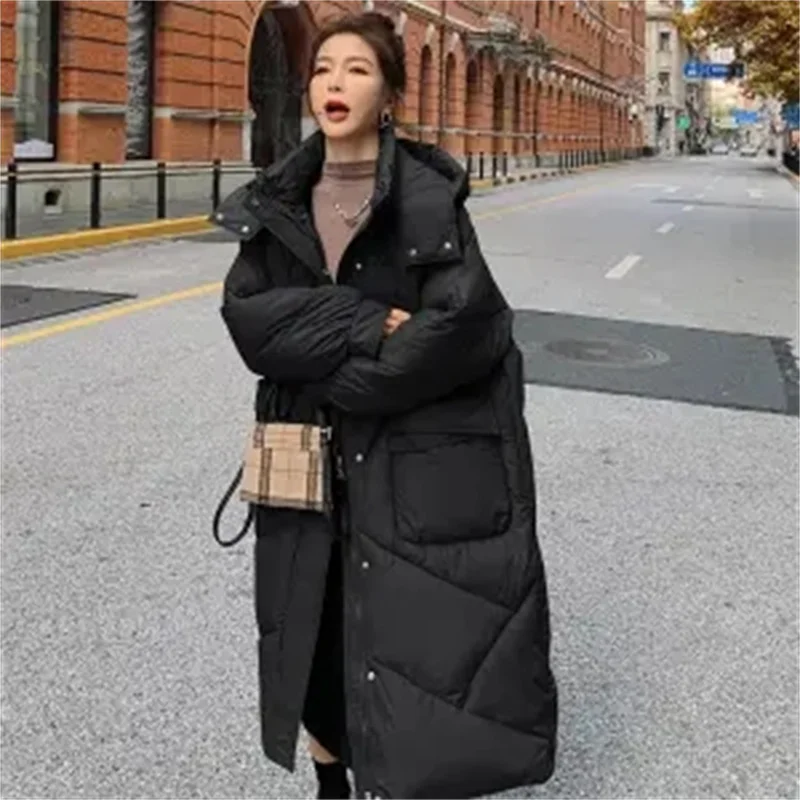 New Women 2023 Down Cotton Coat Winter Female Long Parkas Large Size Hooded Jacket Outwear Loose Overcoat Versatile Tideway