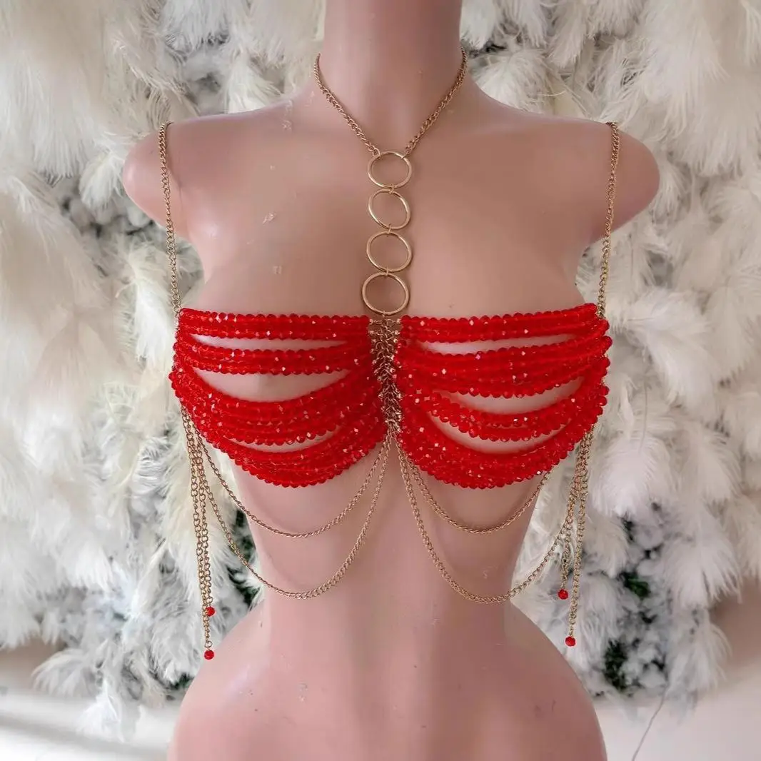 

Модный многослойный женский топ с кисточками из бисера, трансграничная персональная одежда, жилет трапециевидной формы без накладки на грудь