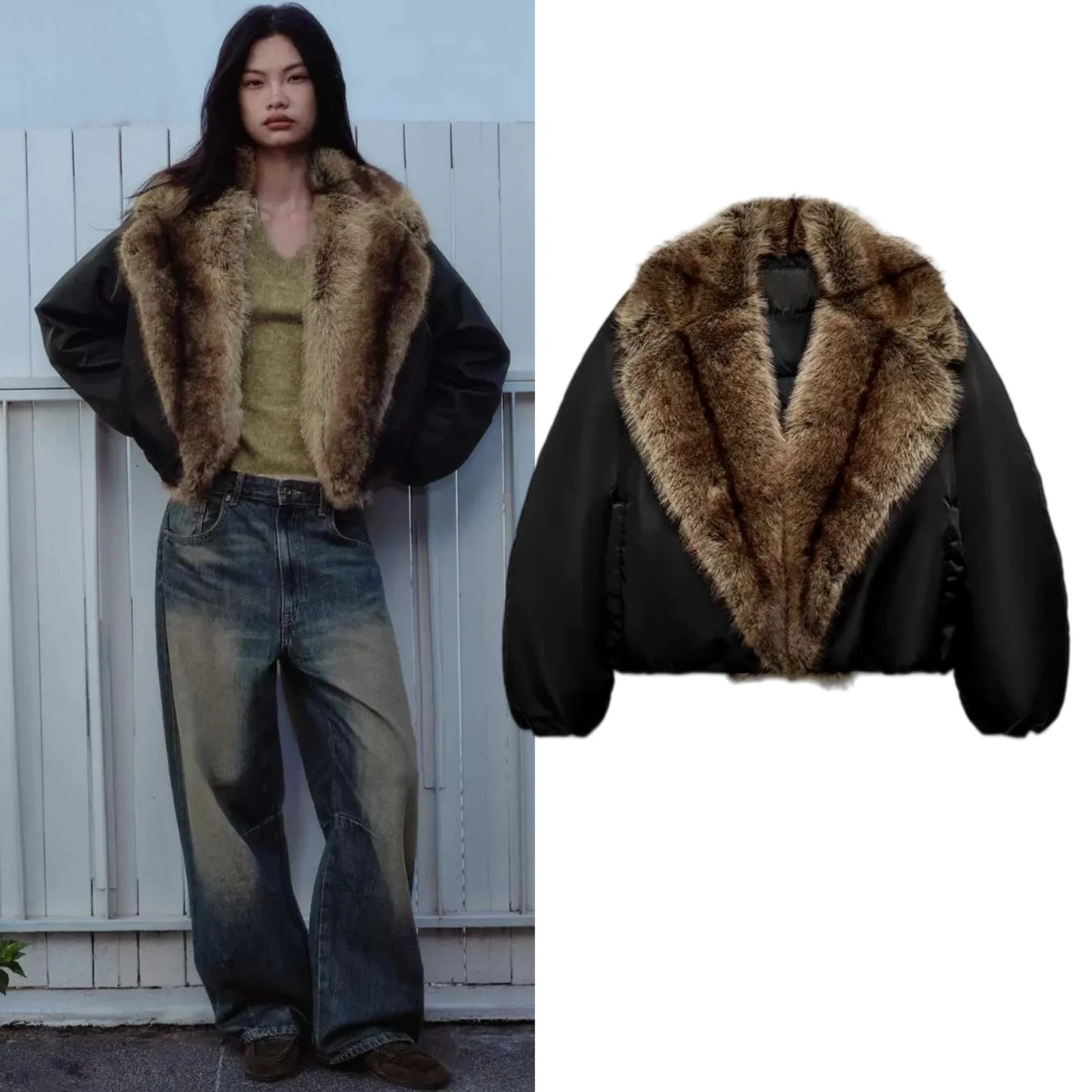 Winter New Women's Pilots Jacket Coat Long Sleeve Faux Fur Effect Turn-down Collar Short Outerwear Neutral Style Loose Fit Po...