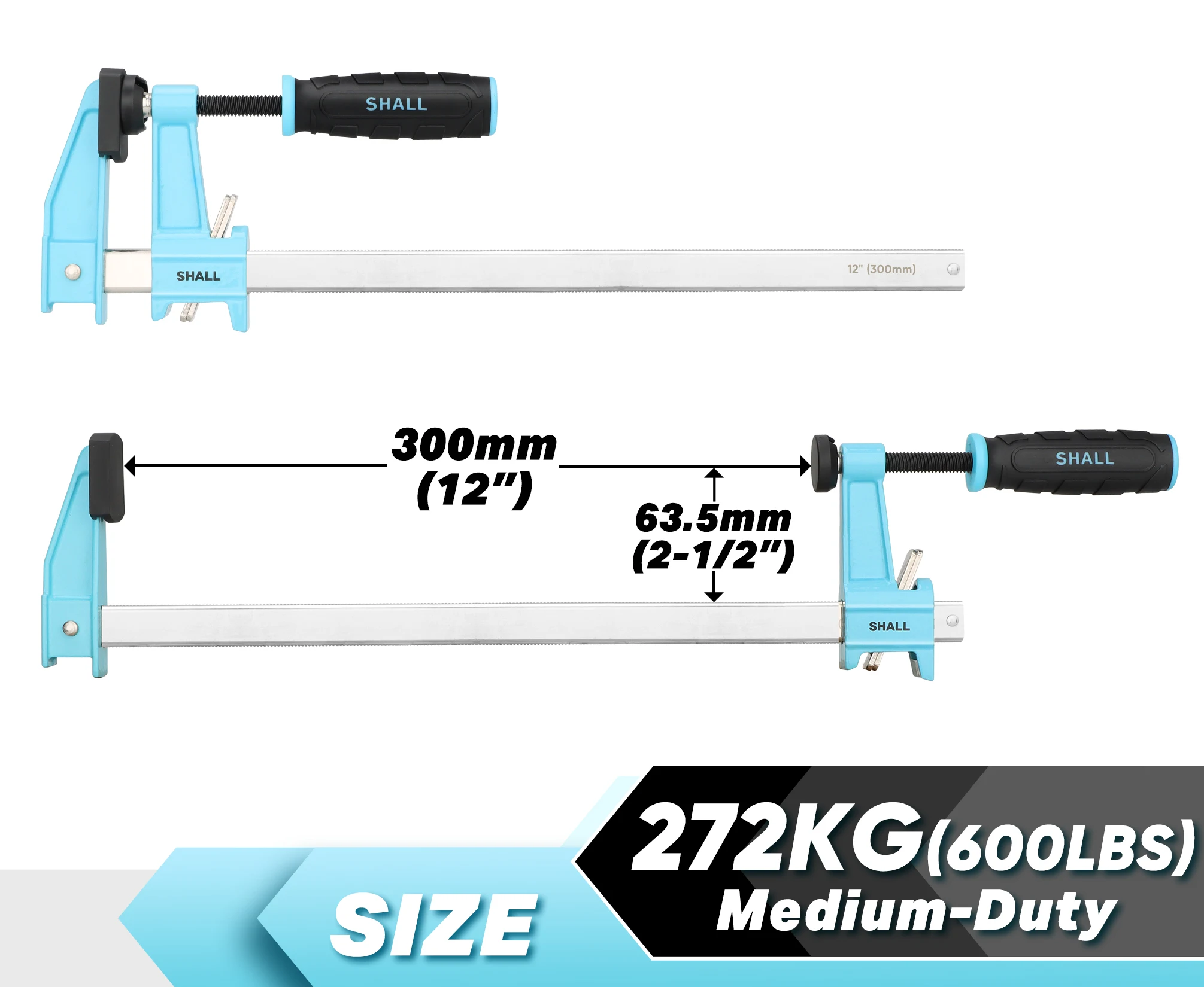 SHALL 300mm Steel Bar Clamps Set 4-pack 12''Medium-Duty Quick-Release F Clamps 272kg Load Limit for Woodworking Metal working