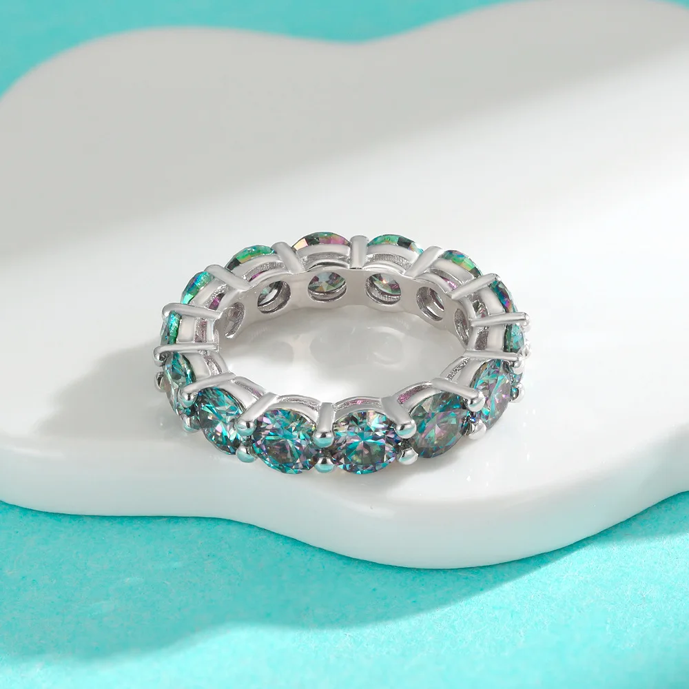 S925 sterling silver platinum plated 50 points full circle colored moissanite ring women full diamond ring birthday gift