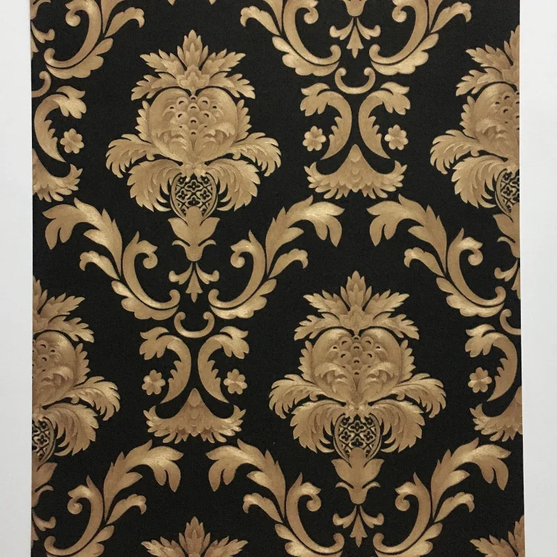 Black Wallpaper Gold Damask Patterned PVC Wall Paper for Living Room Textured Vinyl Home Wall Decor Paper3d Wallpaper Home Decor