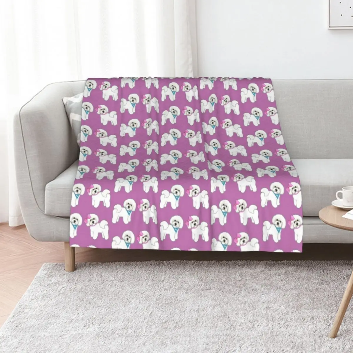 Bichon Pair on purple Throw Blanket Flannel Multi-Purpose Tourist Camping Luxury Throw Sofa Blankets