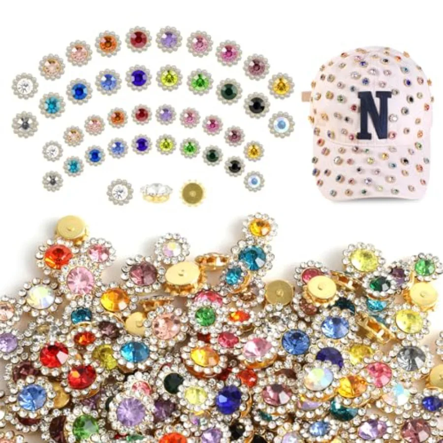

200 PCS 20 Mixed Colors Sew on Rhinestones, 10mm 12mm Crystal Glass Metal Base Flower Claw Rhinestone for Crafting, Bedazzling