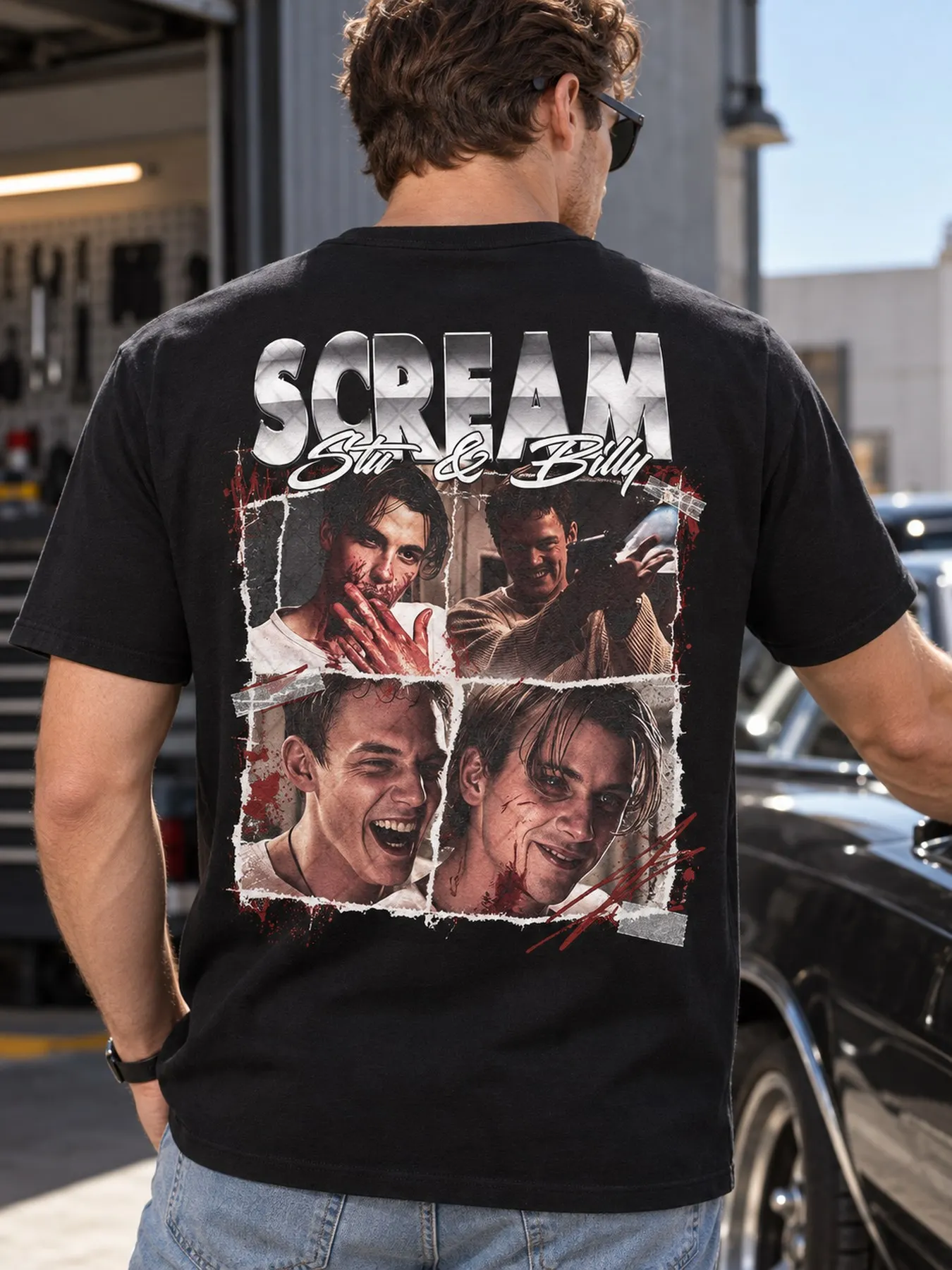 Vintage Stu Macher Billy Loomis Men'S Back Print T-Shirt Unisex Tee All-Season Black Casual Crew Neck T Shirt