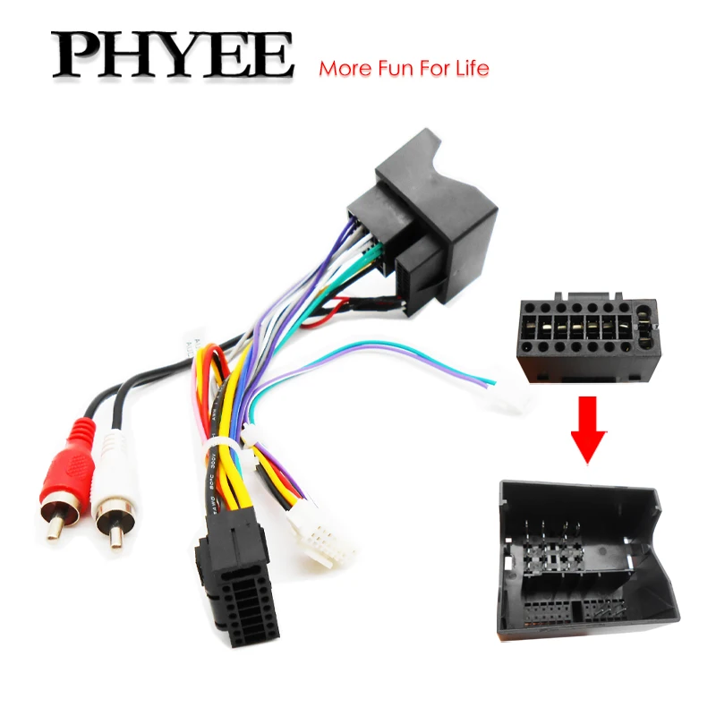 Car Radio Wiring Harness 16 Pin Plug Quadlock Female Connector Android System Head Unit RCA Cable Adapter for Audi A3 8P A4 TT