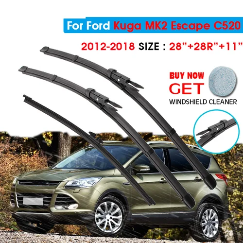 Juego de limpiaparabrisas delantero y trasero de coche para Ford Kuga MK2 Escape C520 2012 2013 2014 2015 2016 2017 2018 ventana trasera delantera 28 ""+ 28R"" + 11""