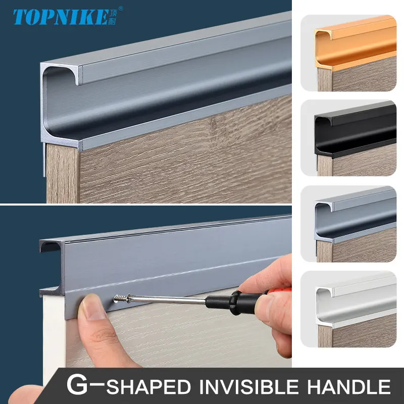 Finger Pulls G-Shaped Groove-Free Concealed Aluminum Profile Edge Banding Handle For Kitchen Cabinets Drawers Pulls No Drilling