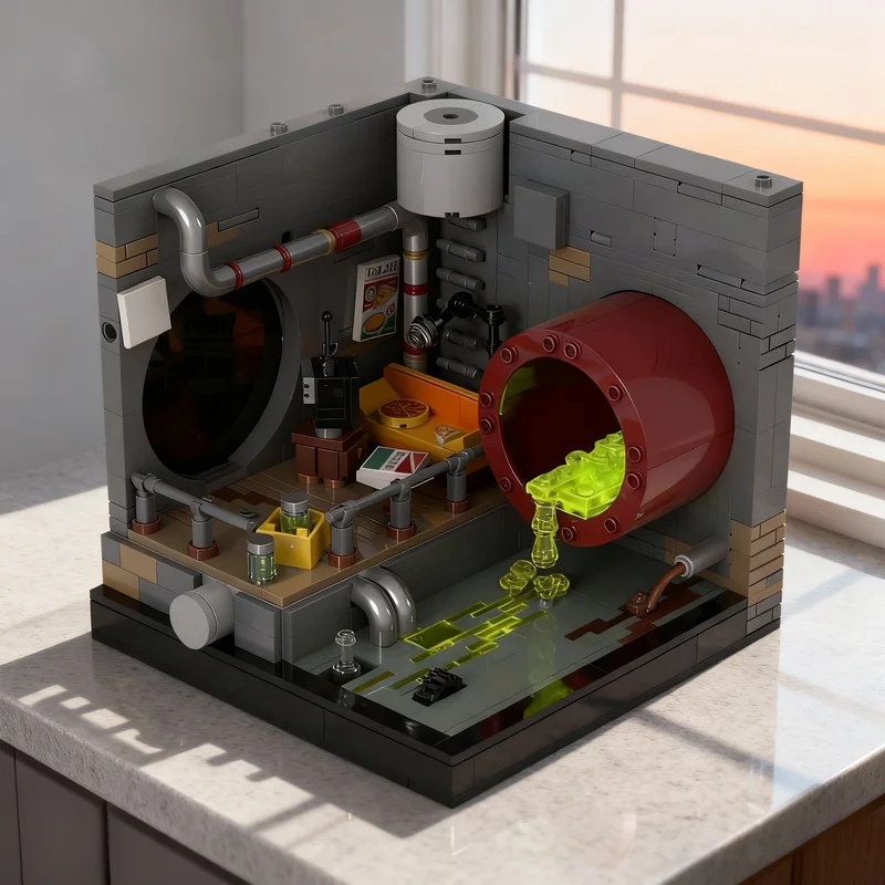580 деталей MOC: Модель подземелья Черепашек-ниндзя (TMNT) из канализации, строительные блоки, праздничные подарки, игрушки, архитектурный конструктор, развивающие кубики