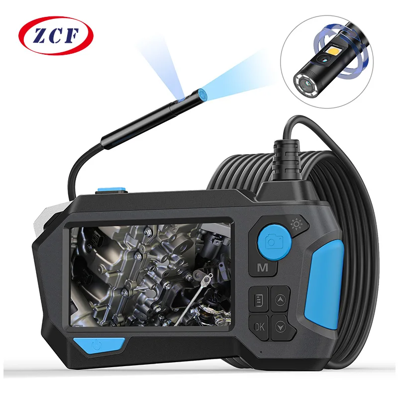 360° Auto Rotation Industrial Endoscope Camera 4.5\'\' IPS Screen Dual Lens 360 Degree Steering Inspection Borescope 9 LEDs 32GB