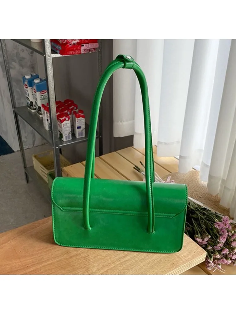 Retro prosta damska torba pod pachami Vintage zielona damska kwadratowa torba na ramię moda zimowa damska torba materiałowa torby z uchwytem górnym — zdjęcie 2