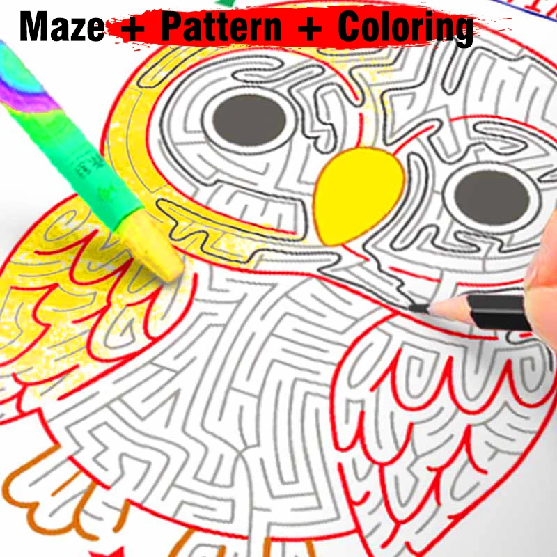 Maze Coloring Book, Children's Educational Learning Book for Drawing, Doodling, and Coloring, Fun Maze Games to Improve Attention and Observation Skills, Suitable for Holiday Gifts