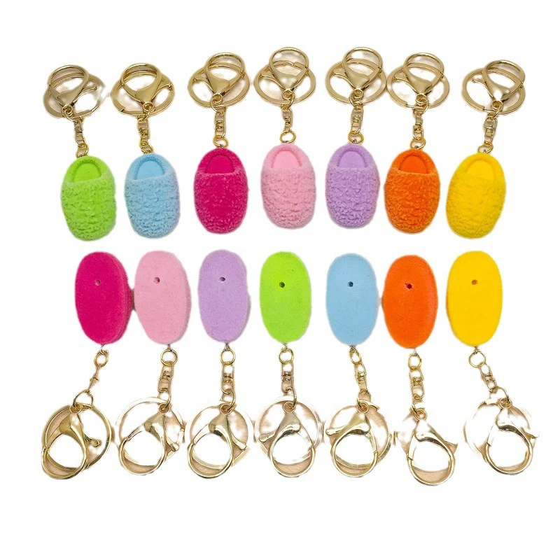 Cute Mini Slipper Shoes Keychain 3D Plush Slipper Pendant Keyring Backpack Charm Creative Bag Hanging Decoration