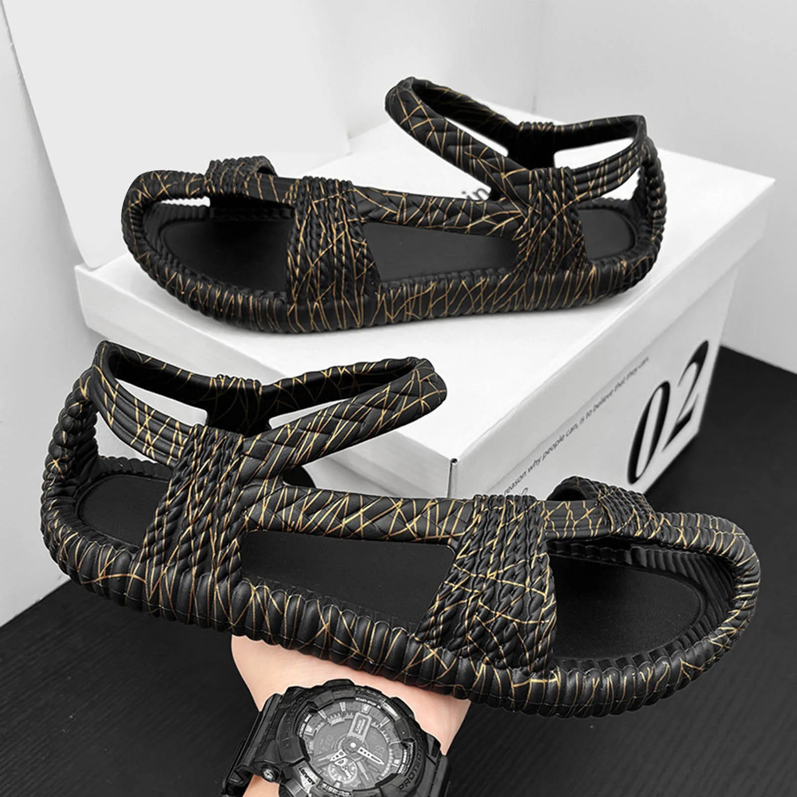 Womens Fisherman Sandals Sandals Men's Summer EVA Woven Straw Shoes Retro Ethnic Style Couples Beach Sandals Athletic for Women