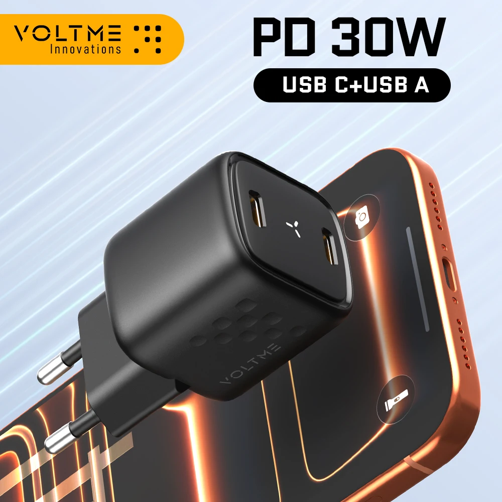 

VOLTME PD Fast Charging 30W Dual USB Charger Quick Charge Compact Portable Wall Charger For iPhone Samsung Android Phone Tablet