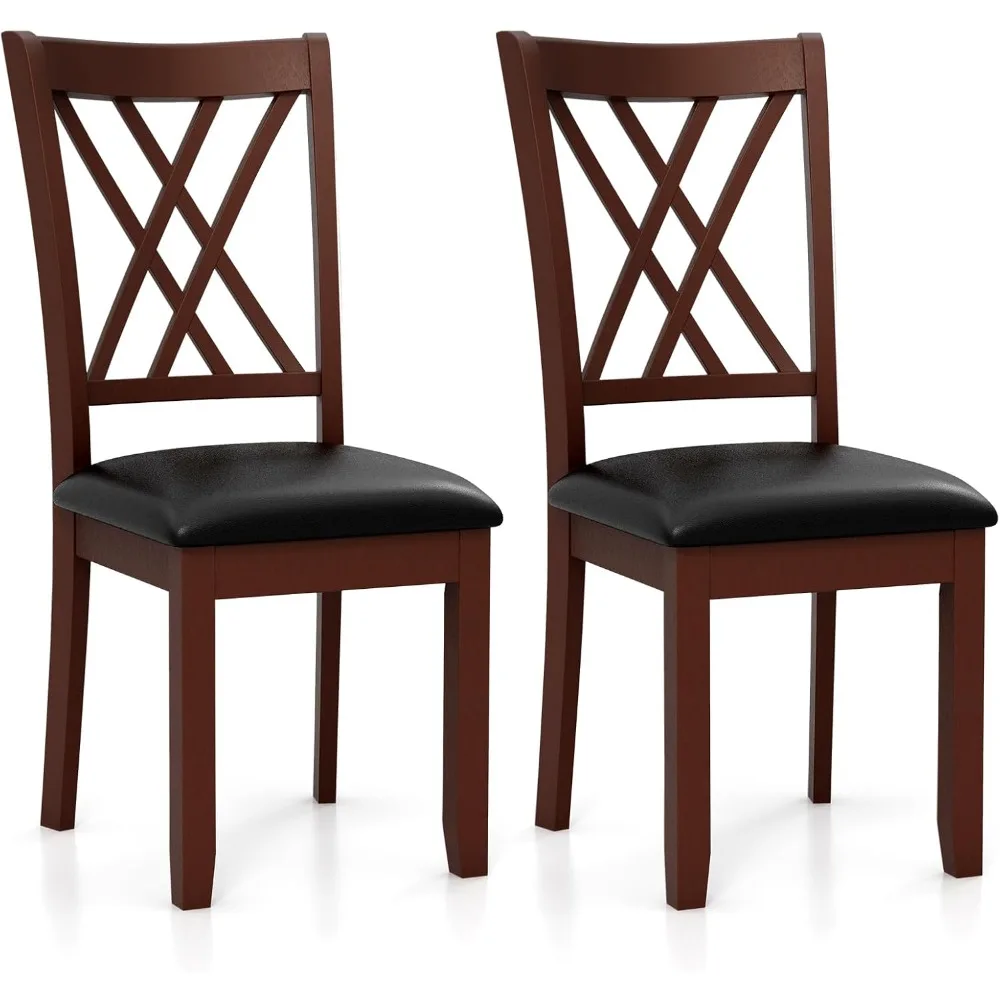 Wood Dining Chairs Set of 2,Faux Leather Upholstered Kitchen Chairs with Rubber Wood Legs, Padded Seat, Max Load 355 Lbs